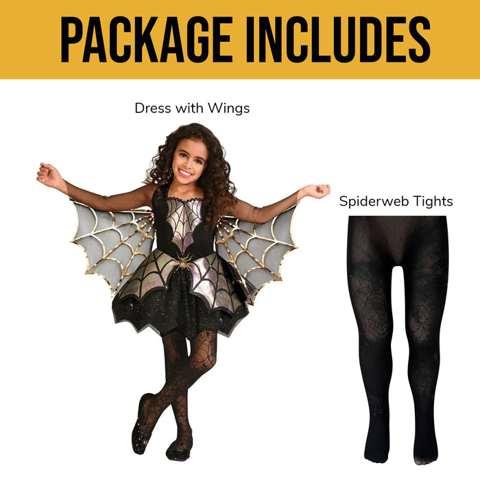 Iridescent Spider Girl Fancy Dress Costume Halloween & Tights.