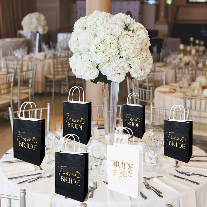 17 Pack Hen Party Bags (16x Team Bride 1x Bride to Be) Paper Bags Black and Gold Foil