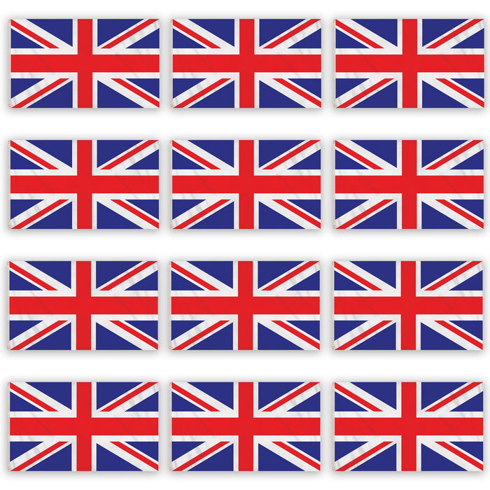 Pack of 12 - Union Jack Flag 3ft x2ft 100% Polyester with Metal Eyelets