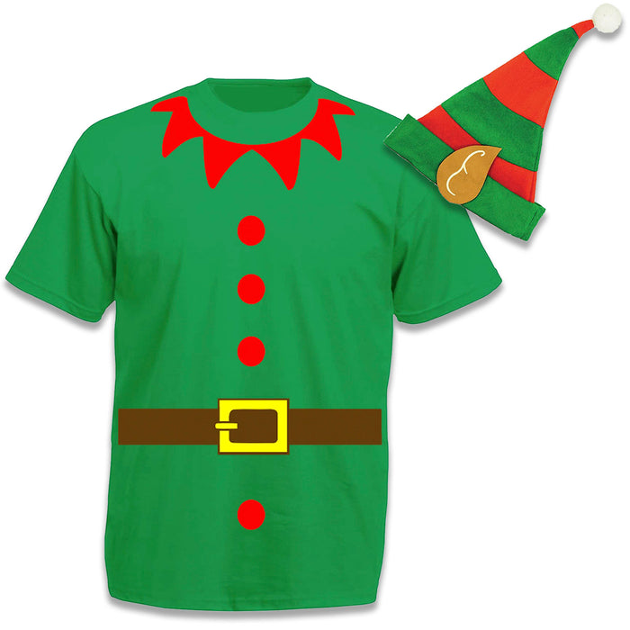Unisex Mens Ladies Christmas Elf T Shirt and Hat